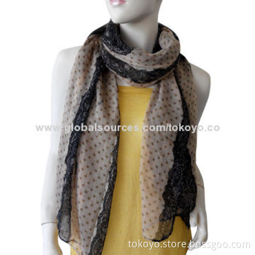 Ladies' scarf with star and trim border, nice hand texture, made of viscose and modal